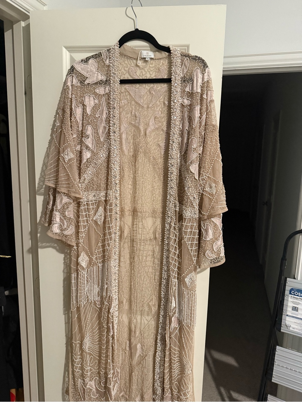 ASOS Beaded Sheer Kimono Duster in Blush